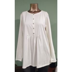 J. Jill‎ Long Tab Sleeve Petite Jersey Knit Tunic, Cream, Sz MP